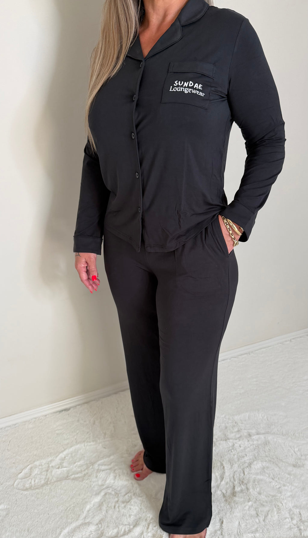 Black Bamboo Long Sleeve Pyjama Top